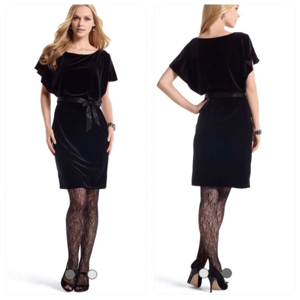 WHITE HOUSE BLACK MARKET ☆ Black Plush Velour Velvet Dress ☆ Size X-Small